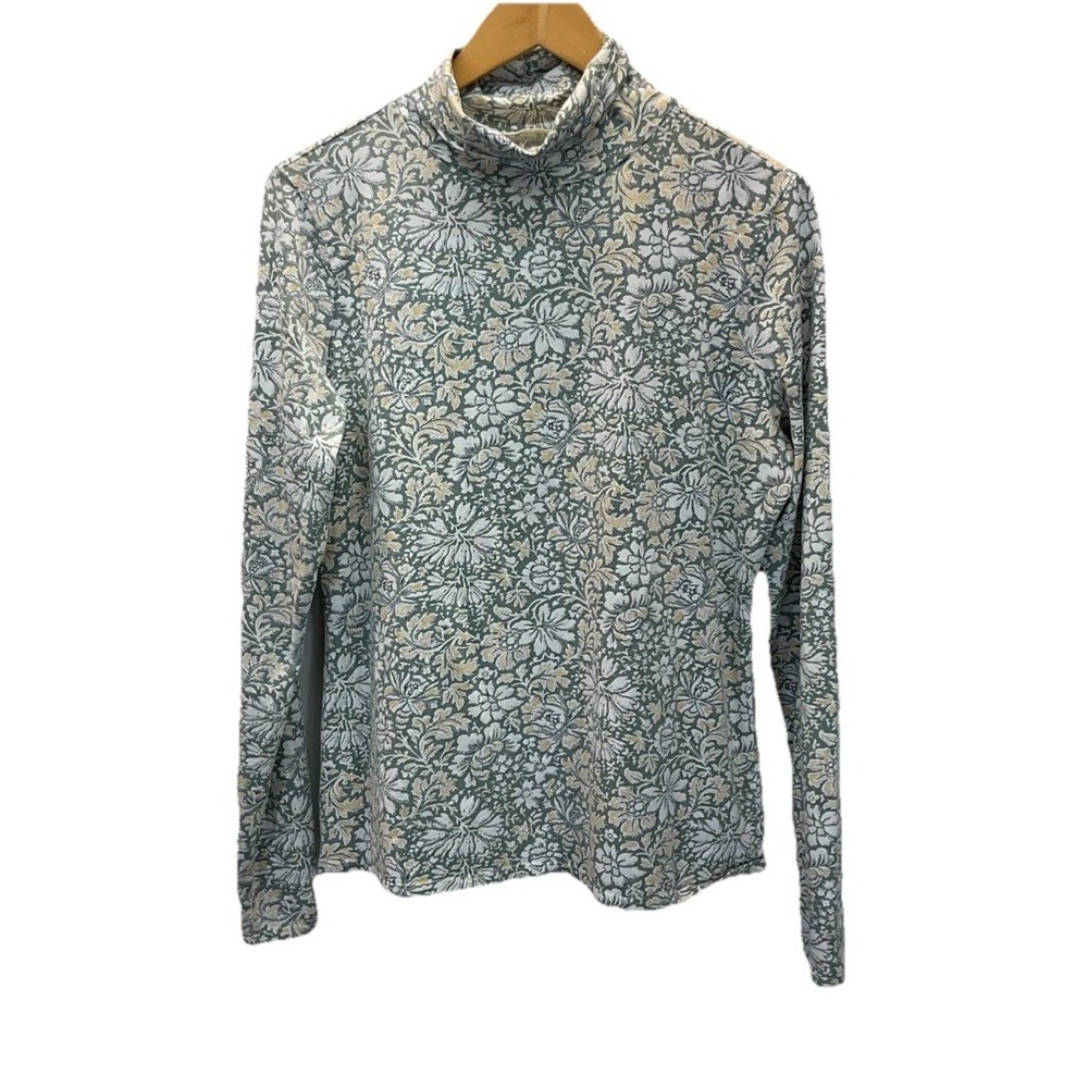 Peruvian Connection Extreme T-Neck Green Floral Shirt L Pima Cotton‎ Turtleneck